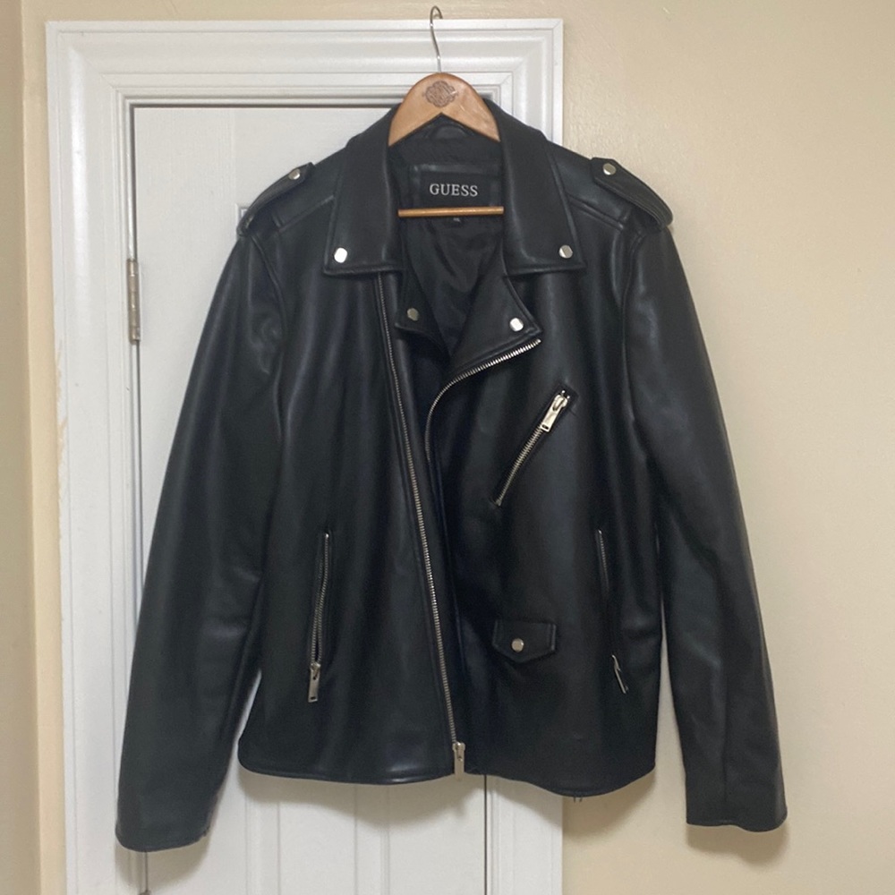 Women’s Guess faux leather motorcycle jacket.